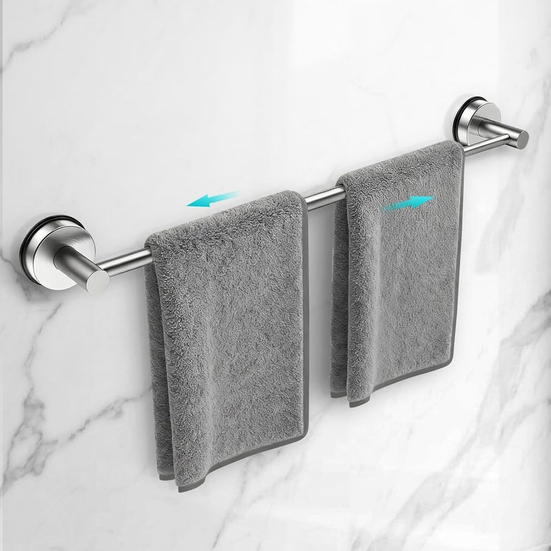 WingWider Adjustable Suction Cup Towel Bar for Bathroom Wall,14.6Inch~24 Inch Towel Racks for Bathroom,Stainless Steel Bath Towel Holder for Shower(Brushed Silver) - Image 1